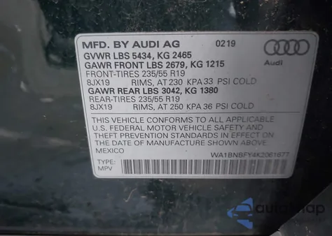 2019 Audi Q5 45 Premium z USA, uszkodzony, nr VIN WA1BNBFY4K2061677